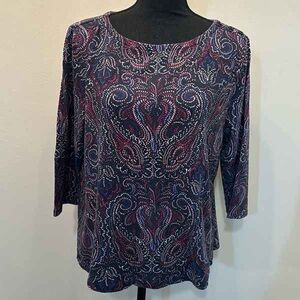 Women's Navy Paisley Print 3/4 Sleeve Top